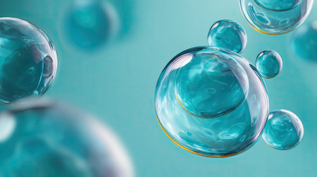 Blue water bubbles on a blue background. 3d rendering, 3d illustrationの素材