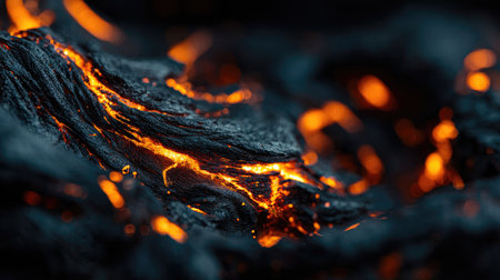 Close-up of burning coals in a campfire. Abstract backgroundの素材