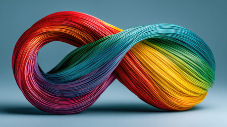 3d rendering of a colorful cable twisted in the shape of infinityの素材
