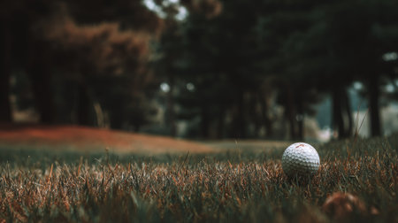 Golf ball on green grass. Golf ball on golf course.の素材
