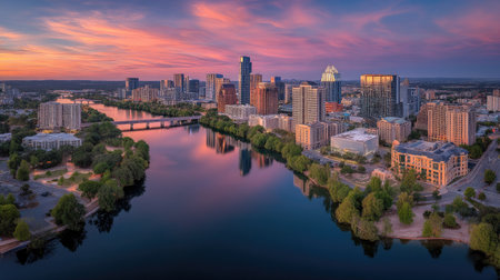 Panoramic view of charlotte north carolina at sunsetの素材