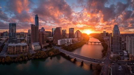 Aerial panoramic view of downtown Atlanta, Georgia at sunset.の素材