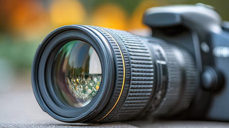 lens of a camera on a background of a blurred nature landscapeの素材