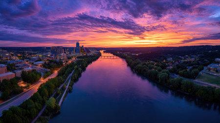 Panoramic view of Vilnius at sunset, Lithuania.の素材