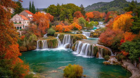 Waterfall in Plitvice Lakes National Park, Croatia. Beautiful autumn landscape.の素材