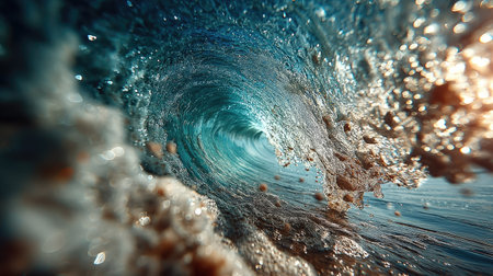 Underwater view of ocean wave and splashes of water. 3d renderingの素材