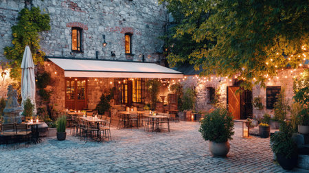 Cafe in the old town of Budva, Montenegro.の素材