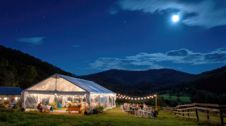 Wedding Ceremony in the mountains at night with full moonの素材