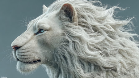 White lion with blue eyes on a gray background. 3d renderingの素材