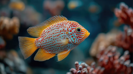 Colorful discus fish swimming on a coral reef in the Red Seaの素材