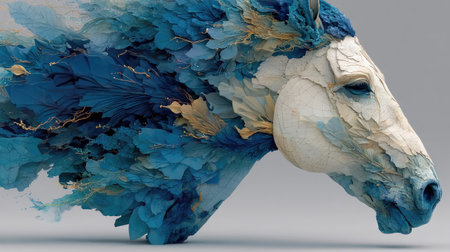 3d rendering of a horse head made of watercolor paint.の素材