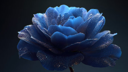 Beautiful blue rose with dew drops on a dark background.の素材