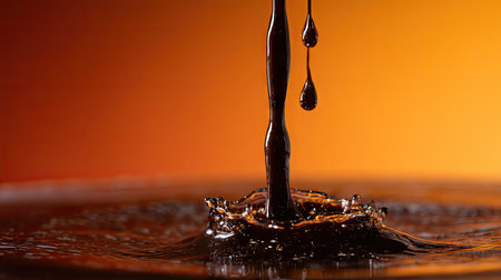 Falling drops of water. Splash effect after collision a falling drops with water Surfaceの素材