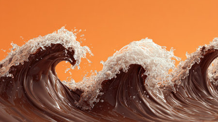 Chocolate splash on orange background. 3d rendering, 3d illustration.の素材
