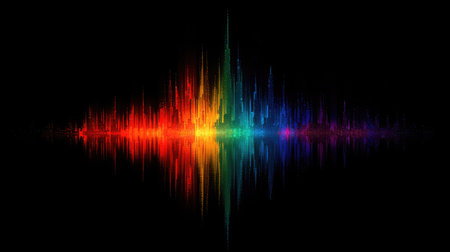Colorful sound wave on a black background. Audio equalizer.の素材