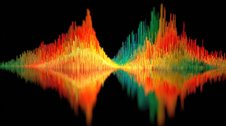 Sound waves on a black background. Equalizer for music and voice recognition.の素材
