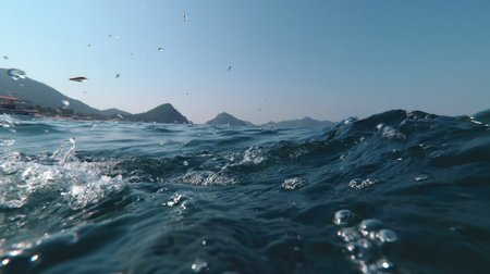 Sea water surface with waves and splashes. Close-up.の素材