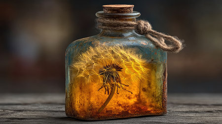Magic potion in a bottle on a wooden background. 3d renderingの素材