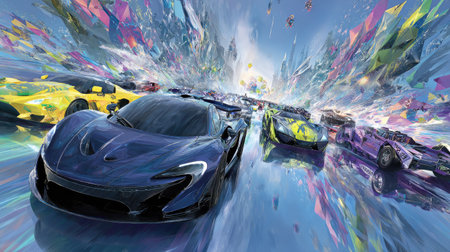 Cars on the road with motion blur effect. 3d renderingの素材