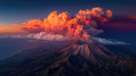 Volcanic eruption at sunrise. View from Mount Bromo, Java, Indonesiaの素材