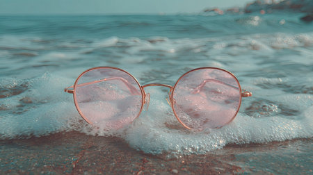 Retro sunglasses on the beach. Selective focus. nature.の素材