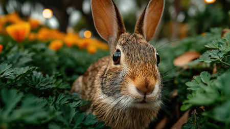 Rabbit in the garden. Selective focus, shallow depth of field.の素材