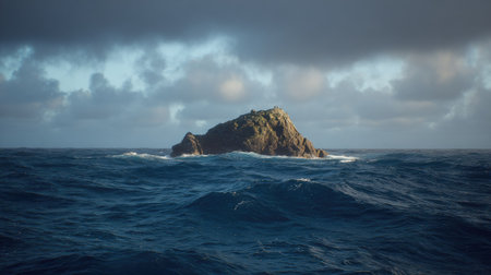 Seascape with rocky island in the middle of the ocean.の素材