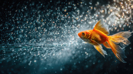 Goldfish swimming in the aquarium with bokeh light background.の素材