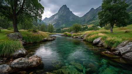 Mountain river in the Lofoten islands, Norway.の素材