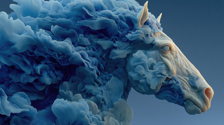 3d rendering of a white unicorn with blue paint flowing in itの素材