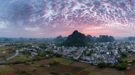Panoramic view of Yangshuo, Guilin, Chinaの素材