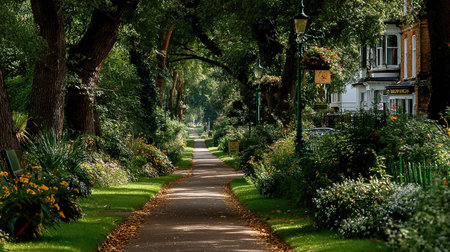 Walking path in a park in the city of Cambridge, Englandの素材