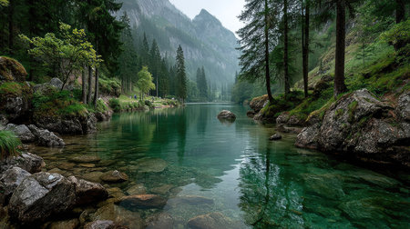 Beautiful view of the emerald water of a mountain lake.の素材