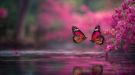Butterfly on pink sakura blossom in the morning.の素材
