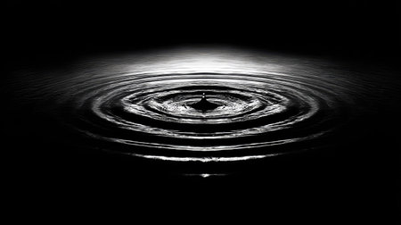 Drop of water with ripples in black and white. Abstract background.の素材