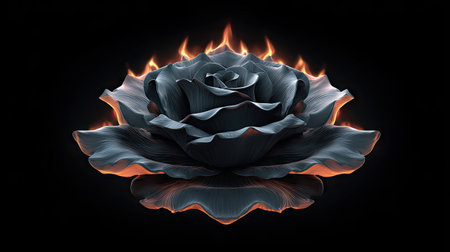 Burning black rose on a black background. 3D illustration.の素材