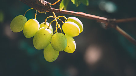 Bunch of green grapes on the vine. Selective focus.の素材