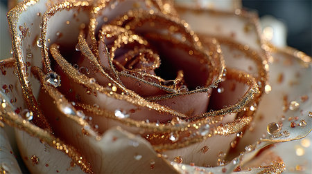 close up of a beautiful rose with golden sequins on it.の素材