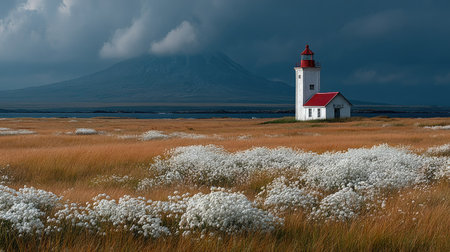 Lighthouse on the coast of Lake Myvatn, Icelandの素材