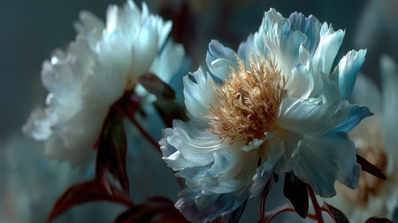 Beautiful white peony flowers close-up. Selective focus.の素材