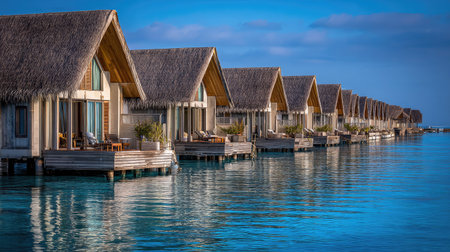 Bungalows at the water bungalows in the Maldivesの素材
