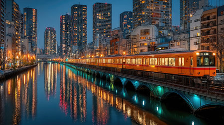 Tram on the embankment of the Yarra river in Melbourne, Australiaの素材