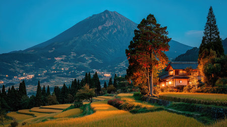 Mt. Fuji and paddy field in the morning, Japanの素材