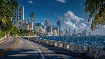Downtown Miami skyline view from the South Beach.の素材