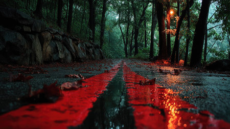 Road in the forest at night,3d rendering. Computer digital drawing.の素材