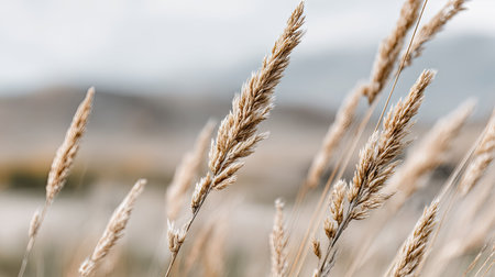 Closeup of dry grass in the field, shallow depth of fieldの素材