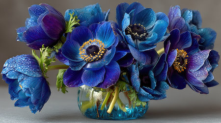 Bouquet of blue anemones in a glass vaseの素材