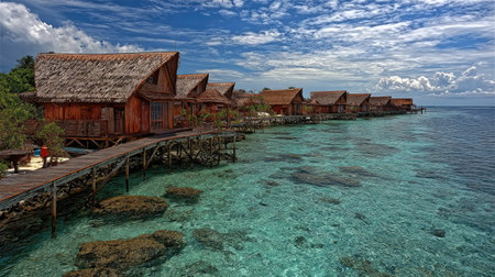 tropical beach in Maldives with few palm trees and blue lagoonの素材