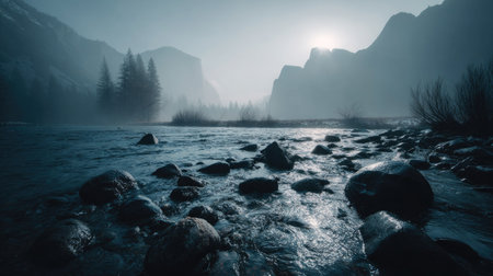 Yosemite National Park, California, United States. The Yosemite Valley at sunrise.の素材