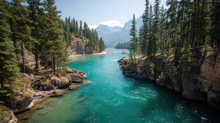 Mountain river with turquoise water in the Rocky Mountains of Canadaの素材
